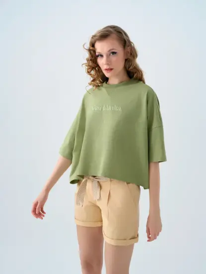 Long Crop Kadın Tshirt K.kol (Haki)